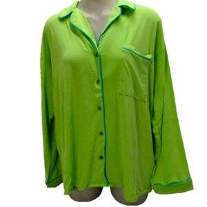 NEW ANTHROPOLOGIE The Briar Piped Pajama Long Sleeve Shirt Size M Light Green